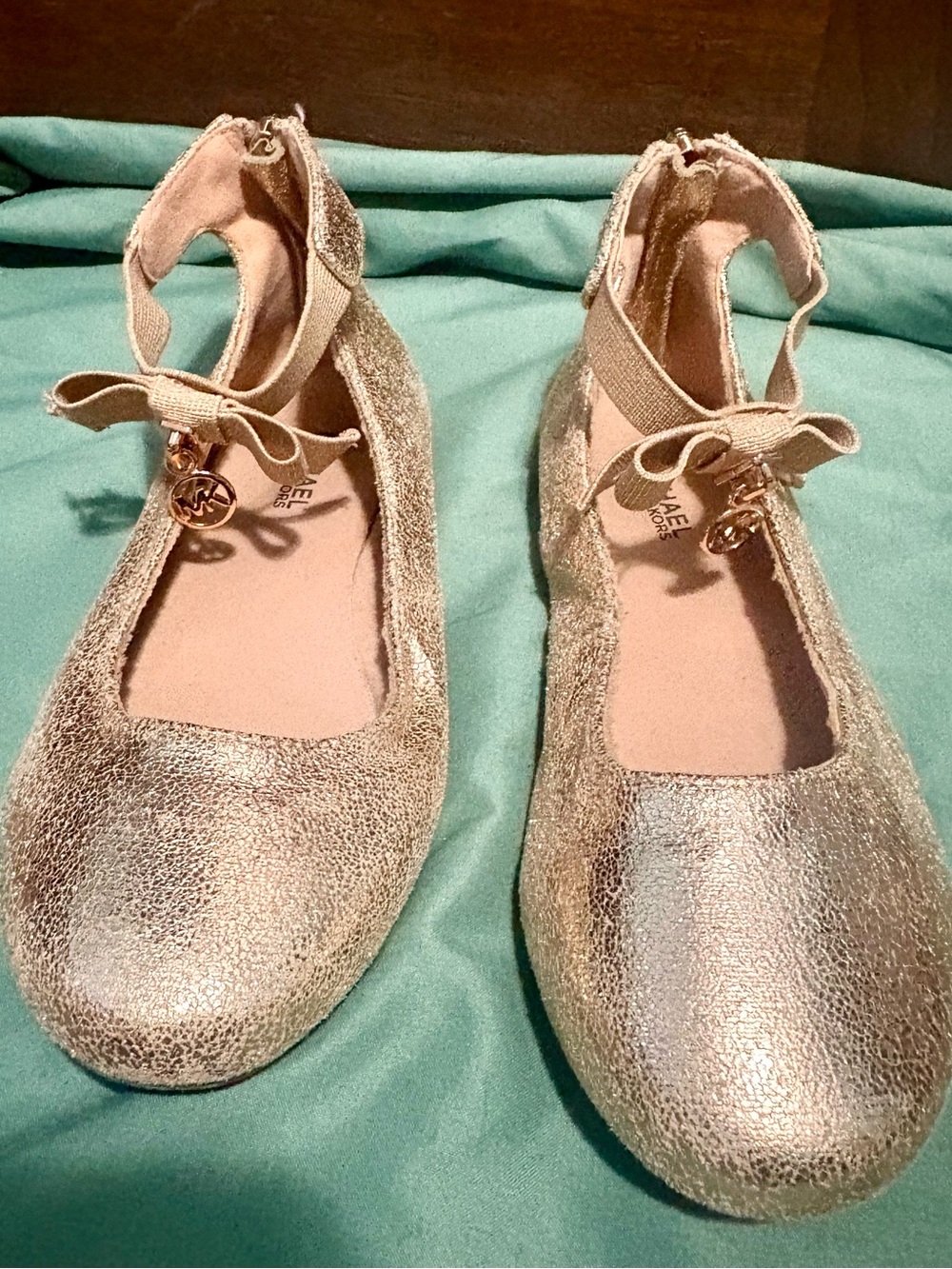 Michael Kors Metallic Gold Ballet Flats with Ankle Bow